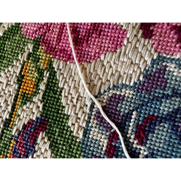 Hand-Stitched Needlepoint Iris Floral Canvas Art Unfinished w/ Materials & Bars - Picture 13 of 16